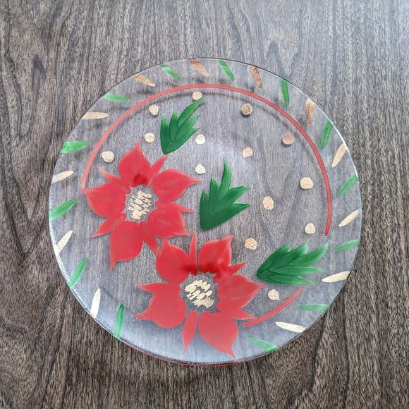 Vtg. KODA BODA poinsettia round glass plate/platter 13"diameter from Sweden - Picture 1 of 10
